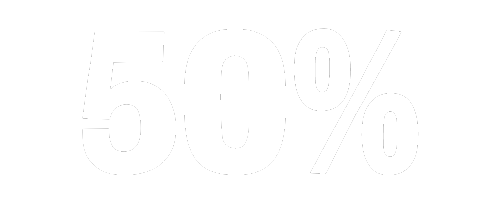Black and white image displaying the number "50%" in bold font.