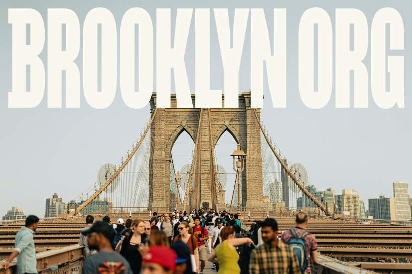 Brooklyn org logo with people walking across the Brooklyn Bridge.