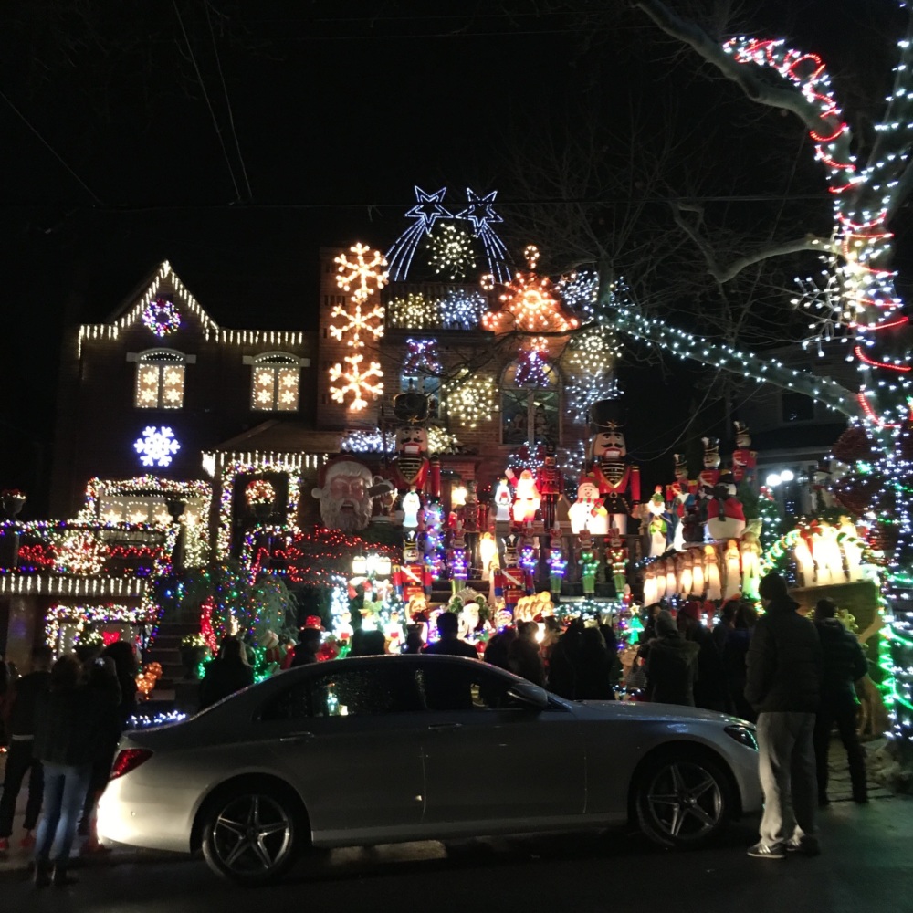 A house is decorated with Christmas lights in Dyker Heights, Brooklyn.