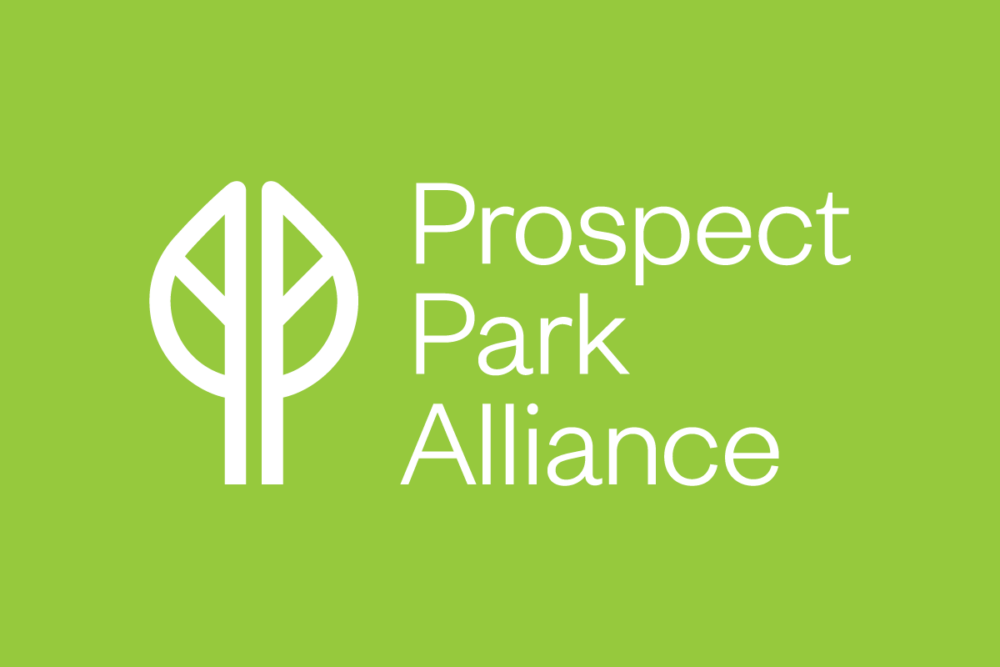 Prospect park alliance logo on a green background.