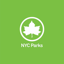 Nyc parks logo on a green background.