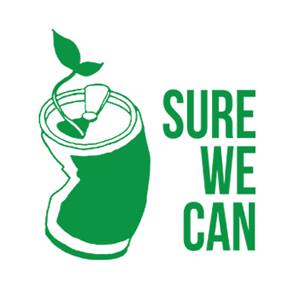 A green can with the words sure we can.