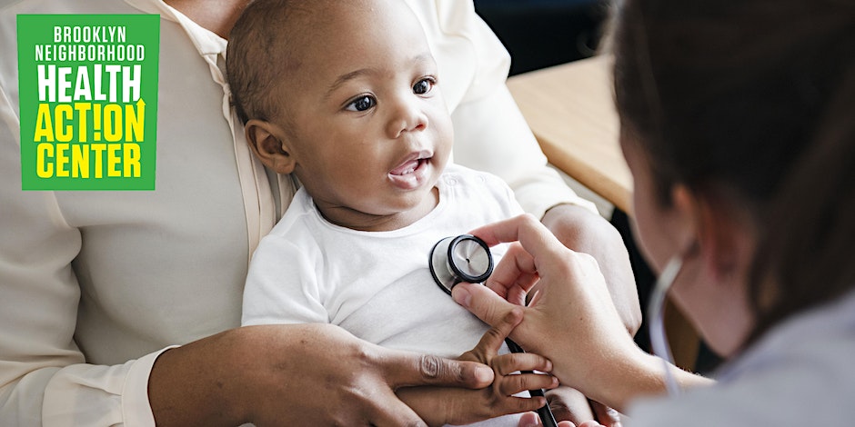 A woman is examining a baby with a stethoscope.