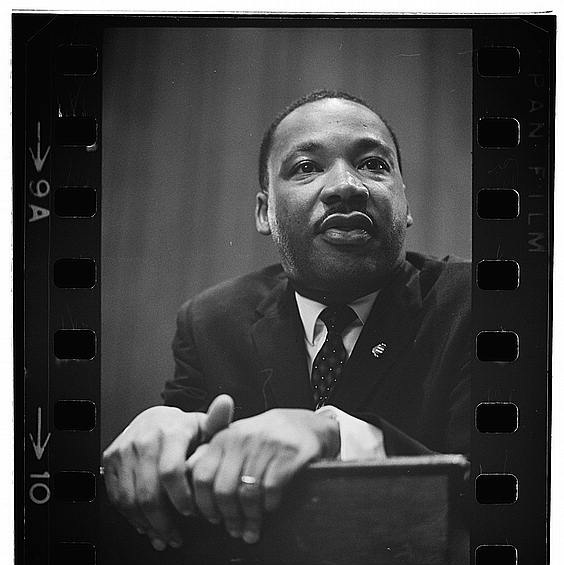 A black and white photograph of martin luther king, jr.