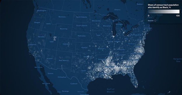 A map of the United States with lights on it showing a concentration in the Southeast of the country.