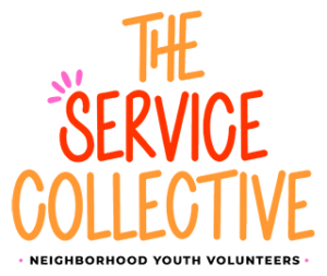 Logo for The Service Collective, with letters in red, orange, pink, and black colors.