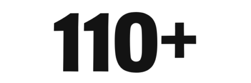 Text displaying "110+" in black font on a white background.