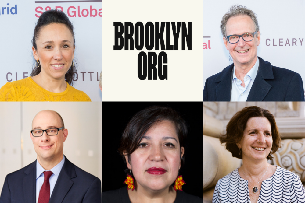 A collage of five people with the text "Brooklyn Org" in the center. The individuals are shown in formal attire, smiling at the camera.