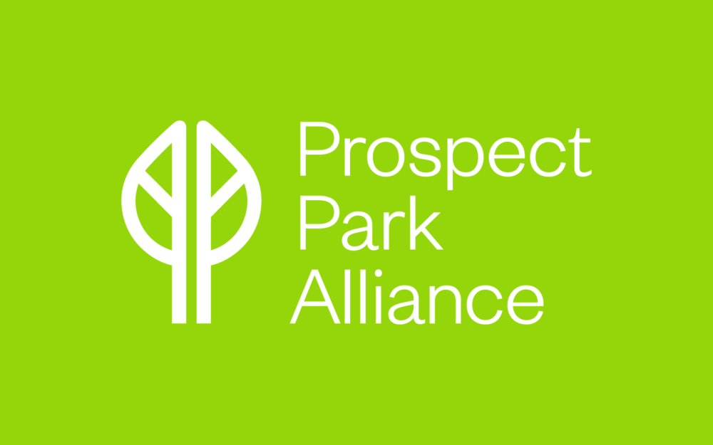 Green background with a white leaf logo on the left and the words "Prospect Park Alliance" on the right.