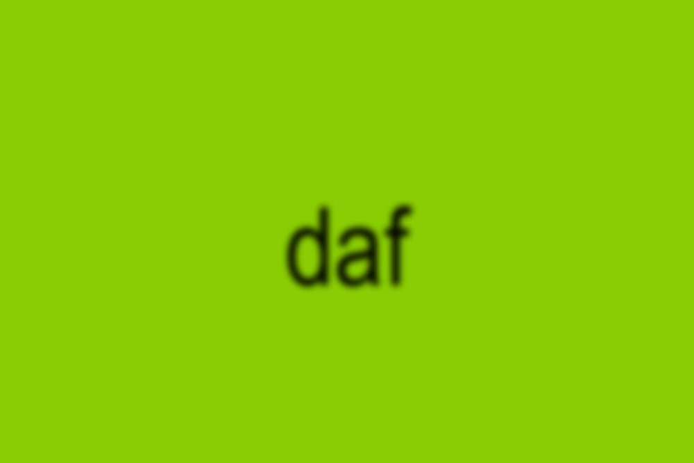 The image shows the word "daf" in lowercase black letters centered on a bright green background.