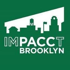 Green logo featuring a white silhouette of a city skyline and the text "IMPACCT Brooklyn".