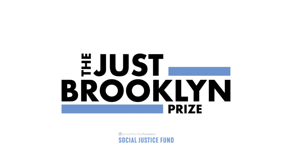 The image features the text "The Just Brooklyn Prize" in bold, black letters with blue accents, and "Social Justice Fund" in smaller blue text underneath.