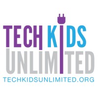 Logo of Tech Kids Unlimited with website URL techkidsunlimited.org. The word "KIDS" is stylized with a power plug in place of the letter "I".