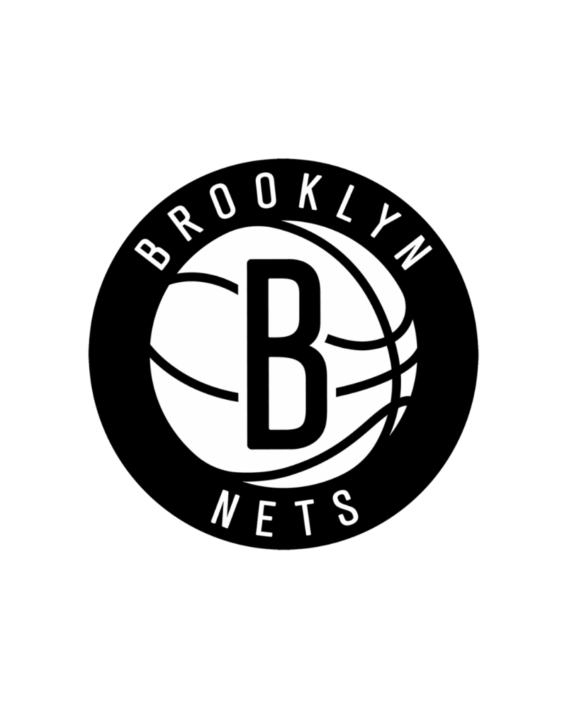 Brooklyn Nets logo featuring a stylized basketball with a large letter "B" in the center, surrounded by the words "Brooklyn Nets.