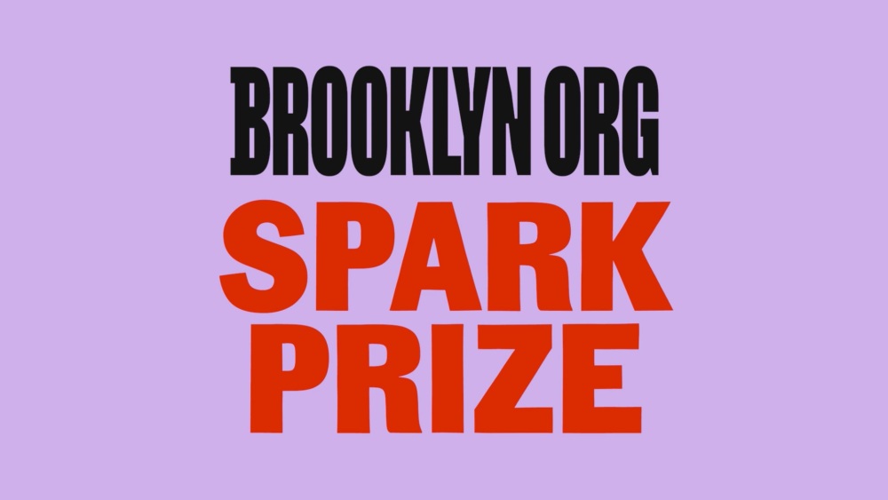 Text on a purple background reads: "Brooklyn Org Spark Prize" in bold black and red letters.